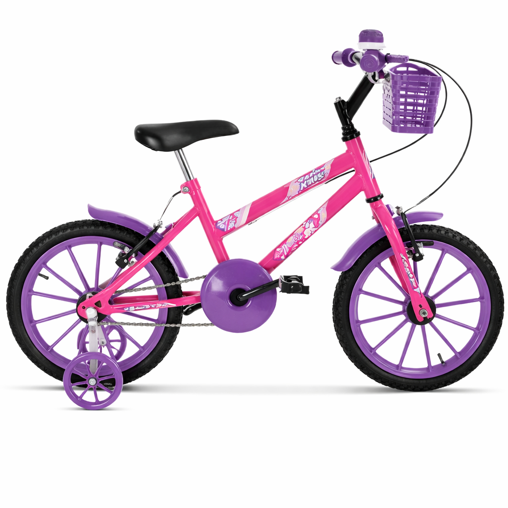 Bicicleta Infantil Aro 16 Menina Rosa Lilas Rodinha  Para Lama Buzina Cestinha Ultra bike Criança