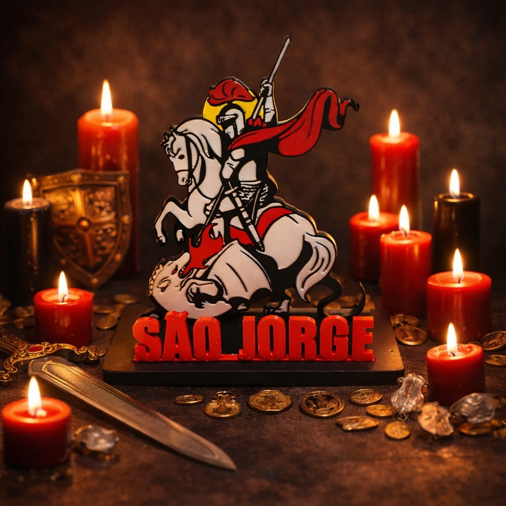 Display São Jorge em Impressão 3D 14cm - Santo Guerreiro - Decoração e Devoção Espiritual