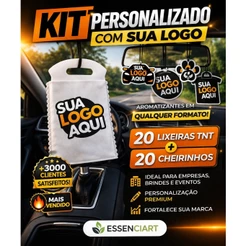 KIT PERSONALIZADO COM SUA LOGO | Aromatizante + Lixeira Carro | 20 UND | Brinde para Clientes