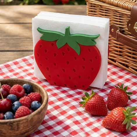 Porta Guardanapo Morango Decorativo Mesa Posta Criativa Luxo Cozinha Fruta Vermelho Suporte Mesa