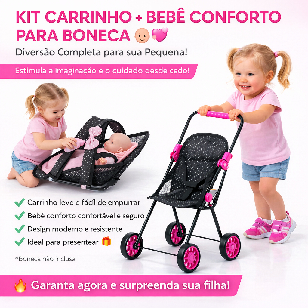 Carrinho De Boneca Kit Bebe Conforto Para Boneca Reborn Luxo Brinquedo Infantil Grande De Menina Menino Carro Veiculo