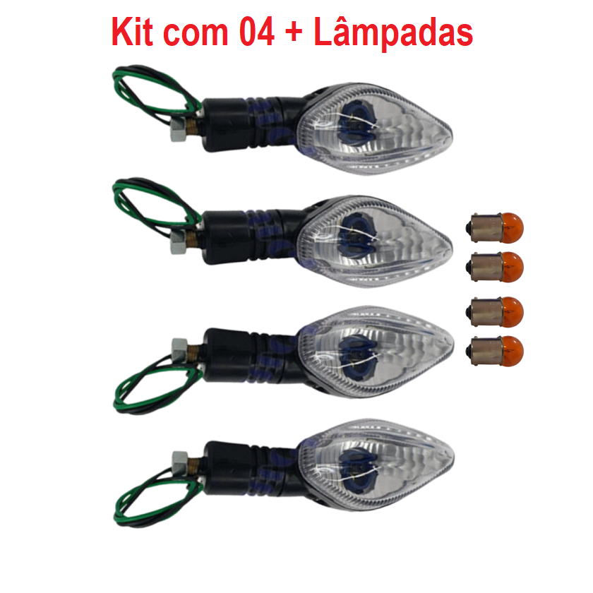 Kit 4 Pisca Seta de Moto com Lâmpadas para Nxr Bros - Titan Cg 150 - Titan 160 Fan - CBX Twister  de CRISTAL QUALIDADE