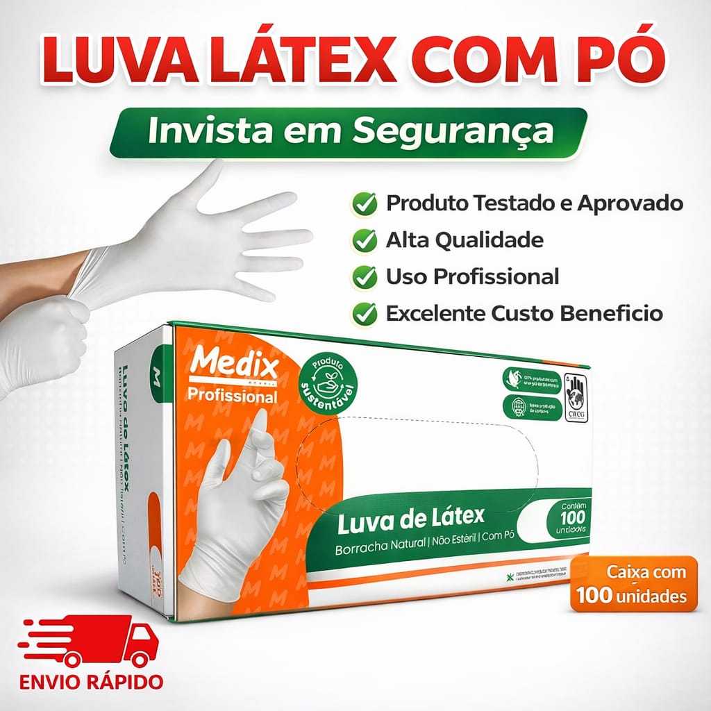 Luva de Látex Descartável Procedimento Com Pó MEDIX