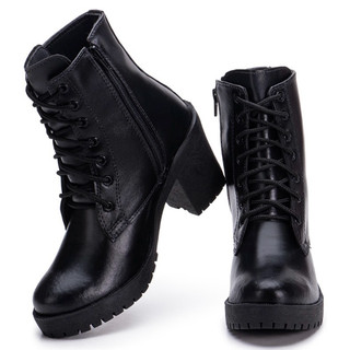 Bota Feminina Bota Salto Grosso Tratorada Confortável Estilosa  Bota de Couro Bloqueira Bota Coturno Feminina