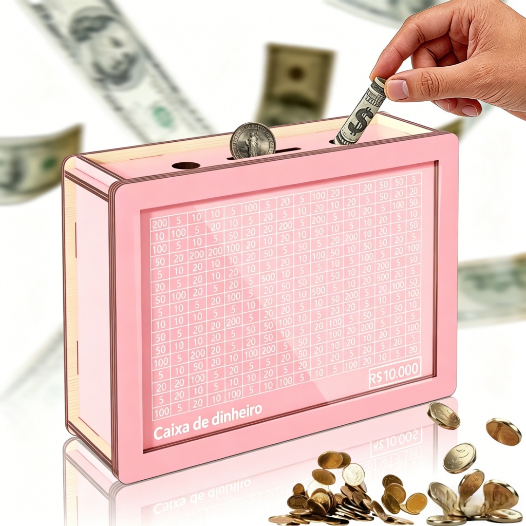 Cofre Desafio 10Mil Woodbox Cofrinho Caixa De Dinheiro Poupança/MDF / Método Japonês / Poupança / Depósitos