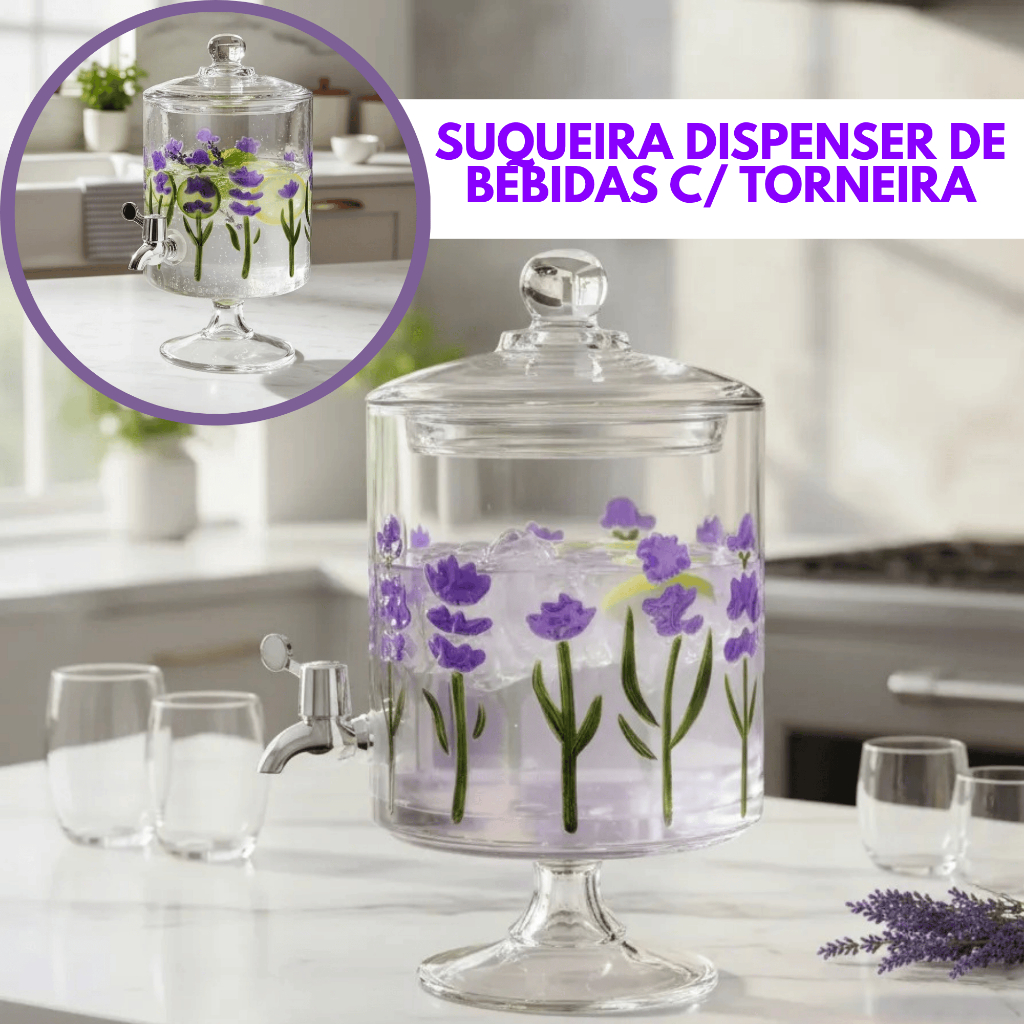 Suqueira Cristal Agua Aromatizada Saborizada Com Torneira - Wolff & Lyor