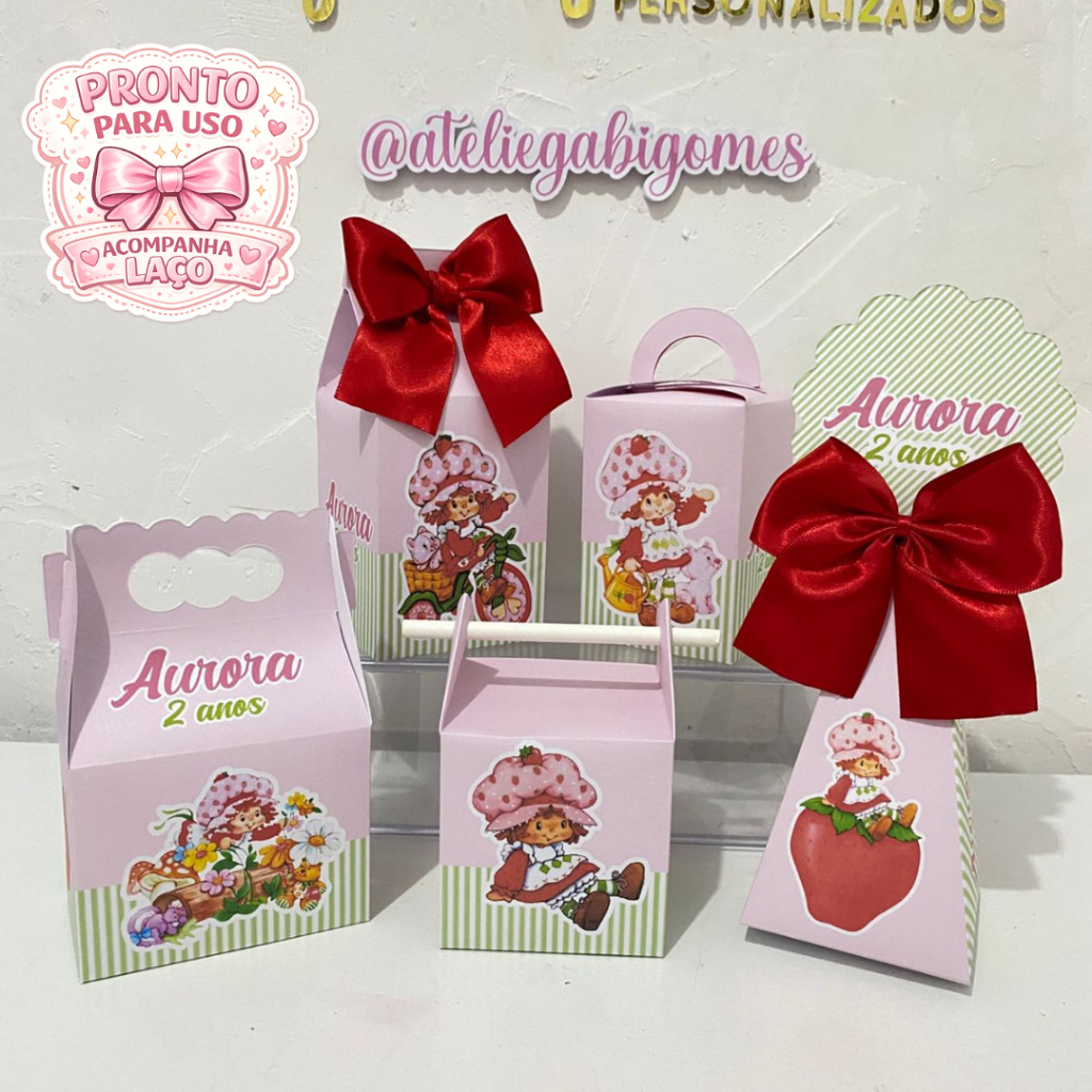 Moranguinho anos 80 Vintage - Kit Festa Personalizado  - CAIXAS MONTADAS - Lembrancinha - Festa Infantil - Aniversário