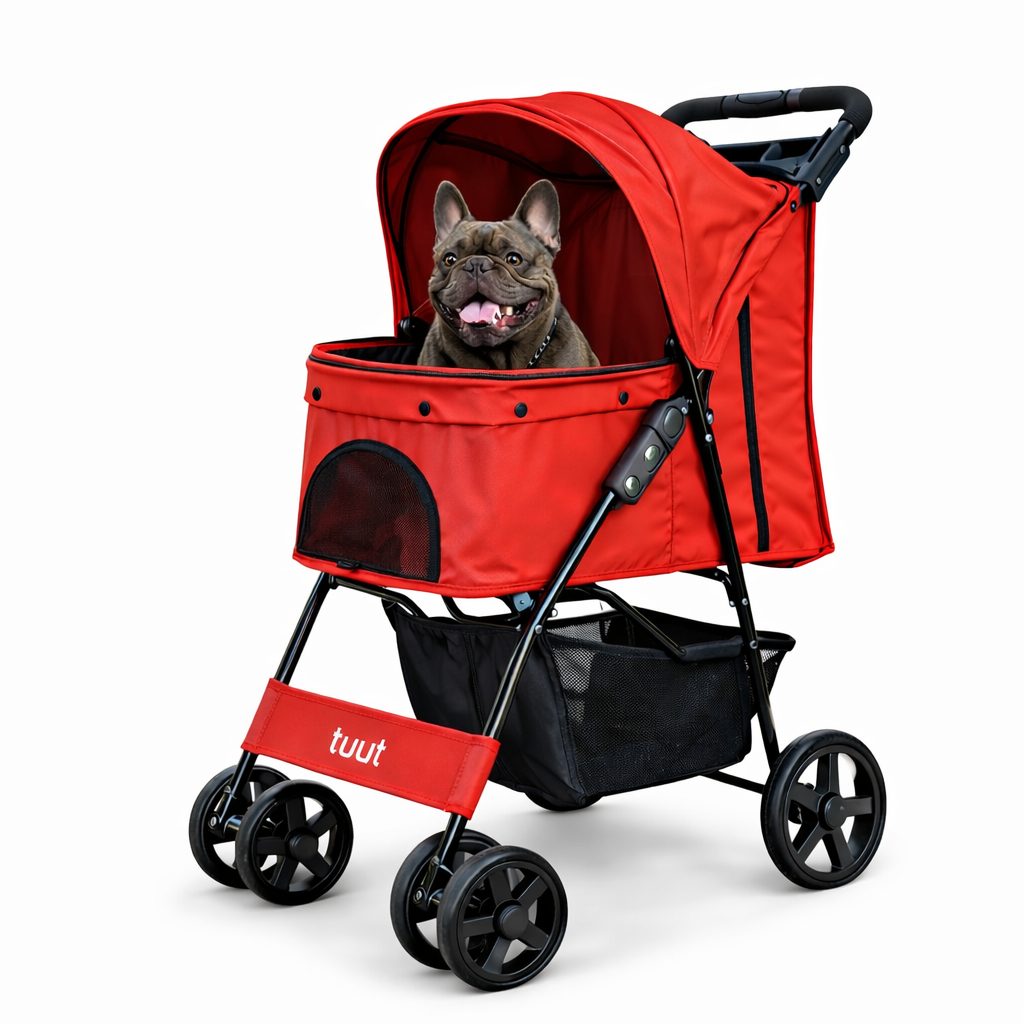 Carrinho de Passeio Pet Tuut Dobrável para Cães e Gatos até 15kg Vermelho + Book