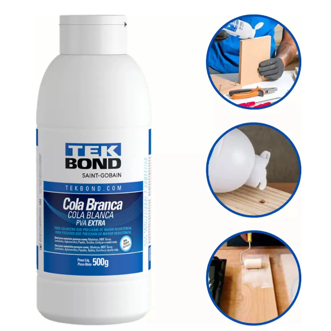 Cola Branca Líquida Pva Extra Tek Bond 500g Cor Branco Colar Papel Isopor Tecidos Laminados