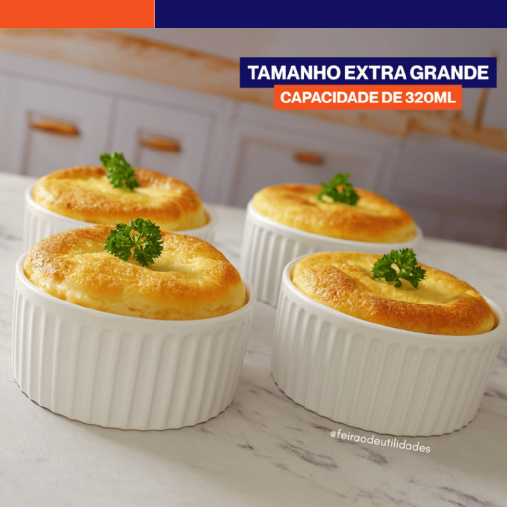 Kit Bowl Porcelana Cumbuca Extra Grande 320ml Ramequim para Porção Caldos Molhos Apto Forno Freezer