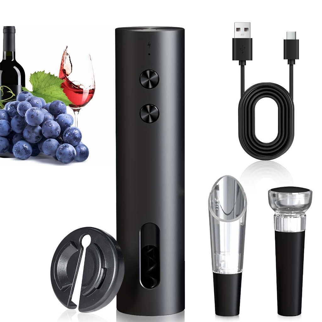 Conjunto Saca-rolhas Elétrico Recarregável Abridor Automático de Vinho com Aerador Bomba Vácuo