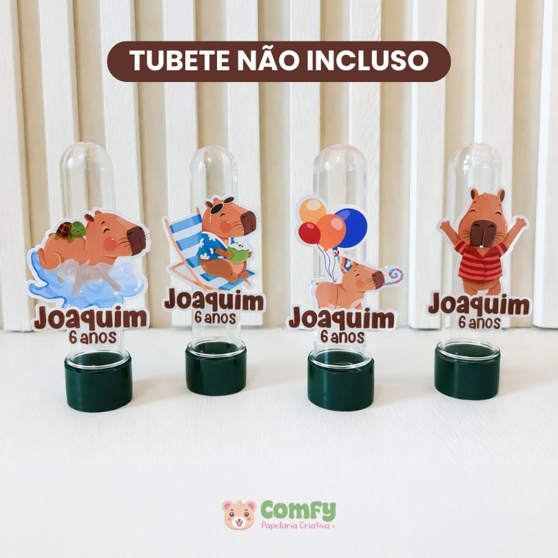 Kit 10 a 50 Apliques 3D Personalizado para Tubete - Capivara Menino | Festa Infantil, Lembrancinha, Qualquer Tema