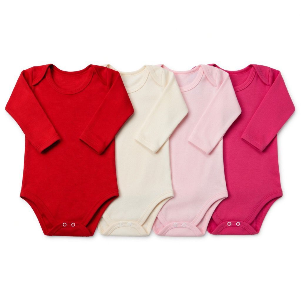 Kit 4 Pçs Body M / LONGA Infantil 1 A 3 Anos Liso Malha 100% Algodão Menina
