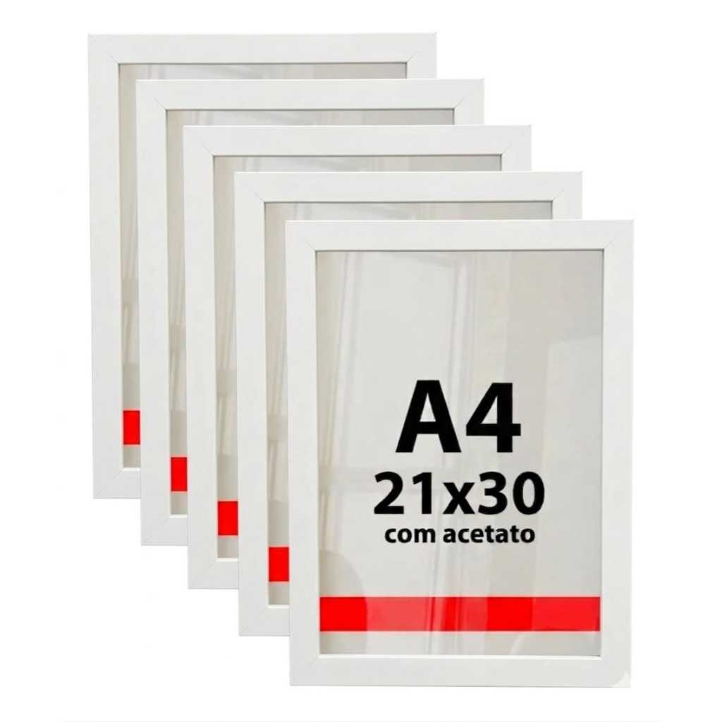 Kit 5 Molduras Para Certificado E Diploma A4 21x30 C/ Acetato Para Fotos E Artes Varias Cores
