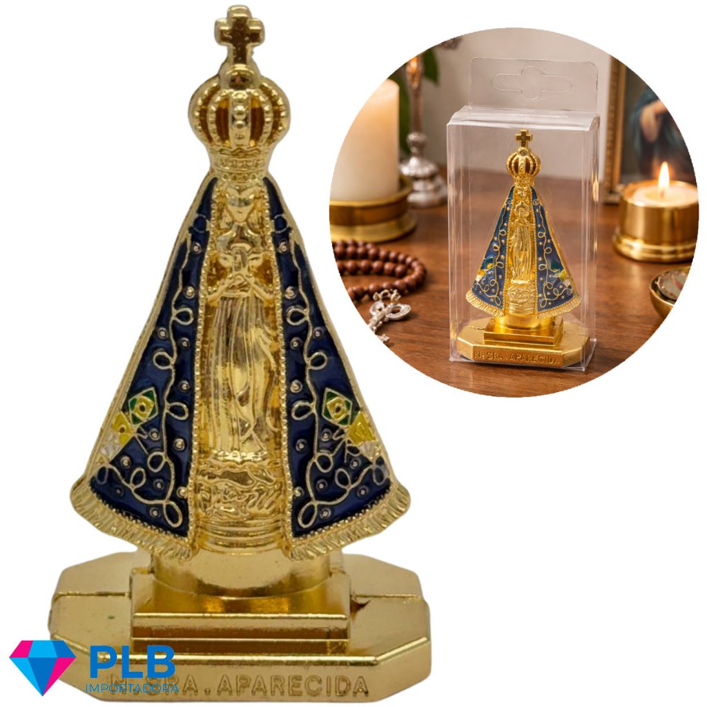 Kit 12 Nossa Senhora Aparecida Imagem Carro Grande Lembrancinha 8,5cm Dourado Metal Auto Colante