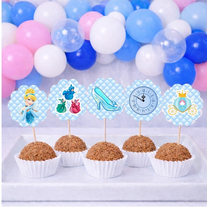 Topper de docinhos ou cupcake CINDERELA/tags CINDERELA/ Festa CINDERELA