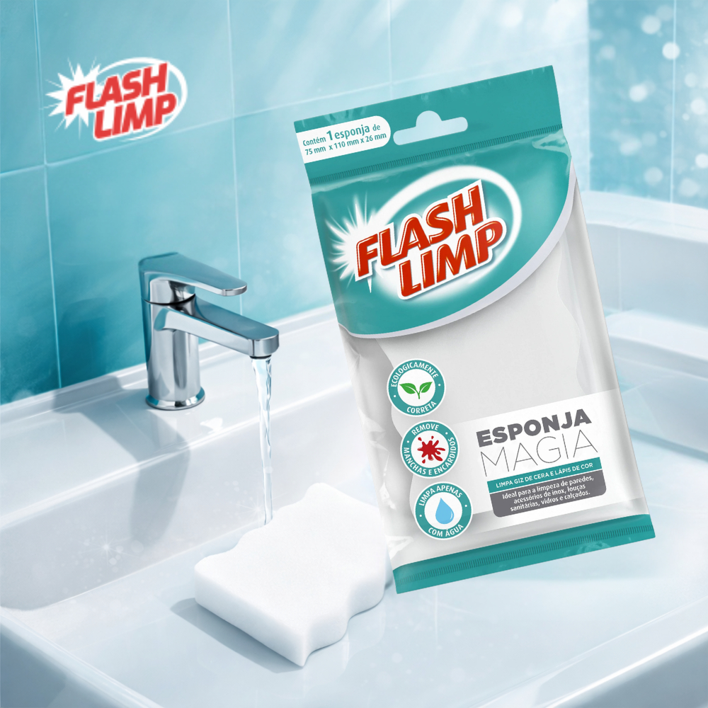 Esponja Mágica Flash Limp Remove Mancha Risco Sujeira Limpeza Pesada Parede Vidro Inox ESP7757
