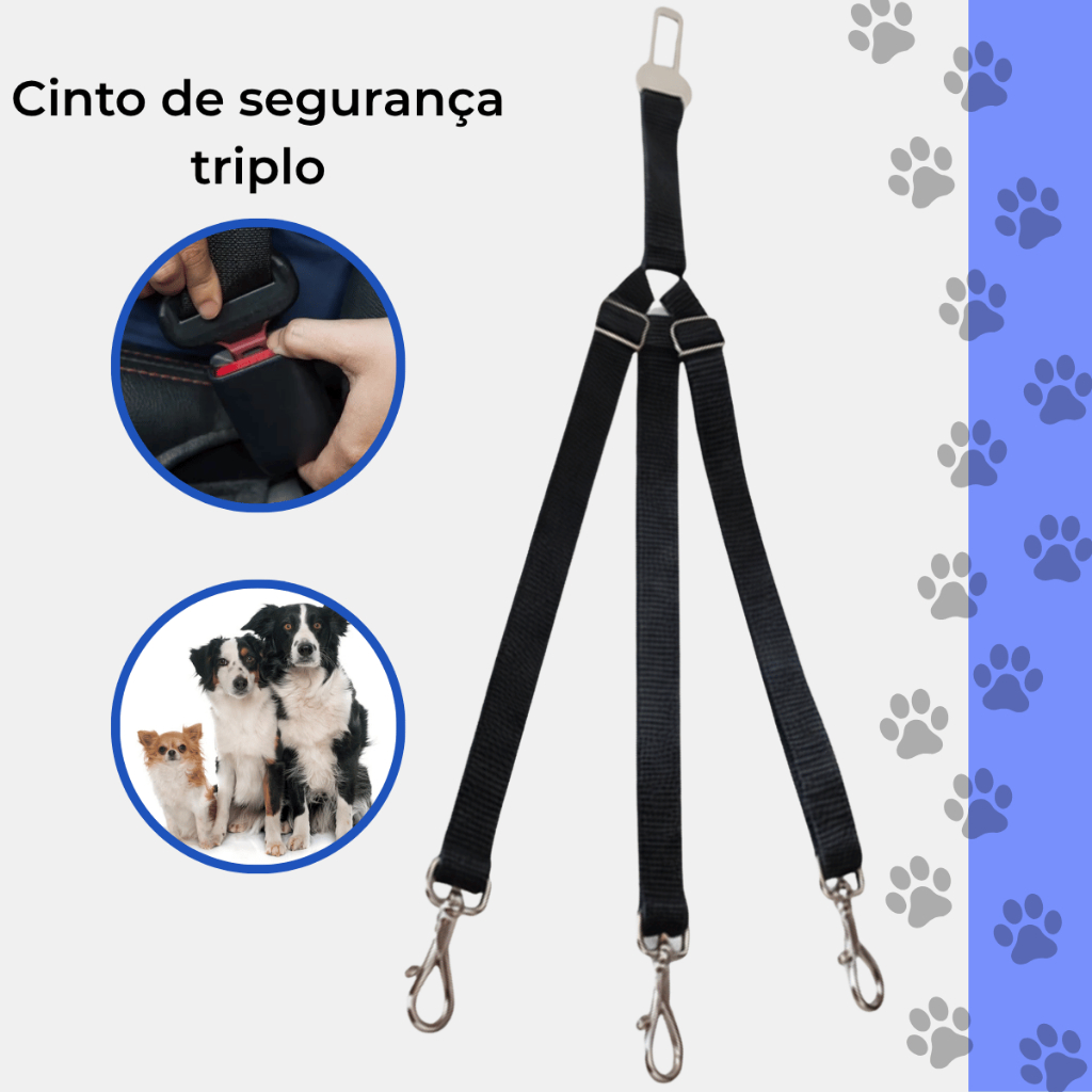 Cinto de Segurança Pet Triplo Nylon Regulável para Carro com 3 Ganchos para Peitoral em Oferta na Shopee