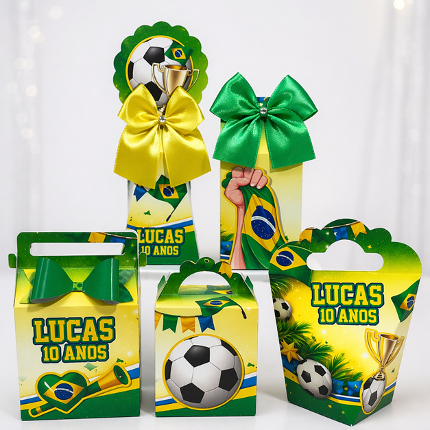 Kit Personalizados caixas Festa Brasil Copa Futebol Caixinha Aniversário Lembrancinha Pegue e Monte