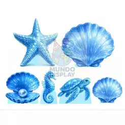 CONCHA E ESTRELA DISPLAY EM MDF DECORAÇÃO DE FESTA TEMA FUNDO DO MAR AZUL