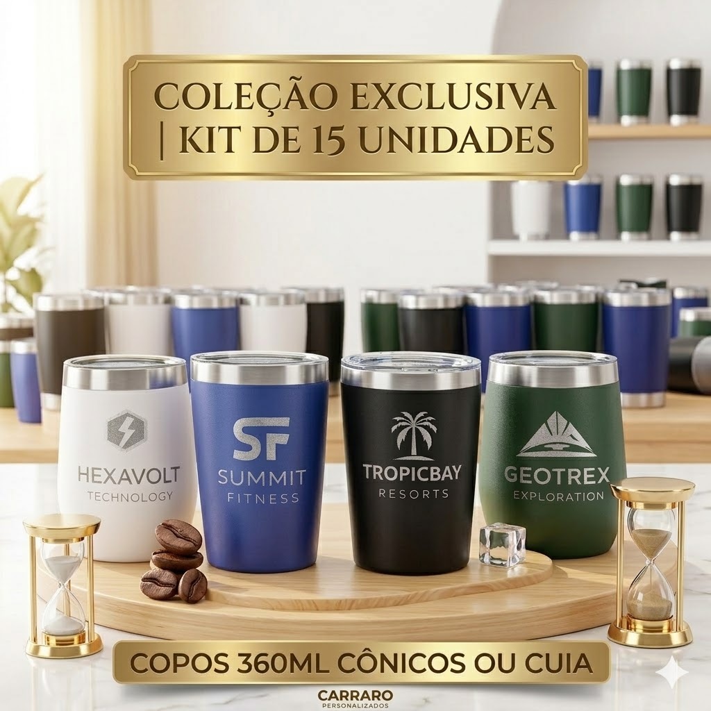 Kit 15 Unid Copo Térmico 360ml Inox Cônico ou Cuia – Gravação a Laser Personalizada Exclusiva em Oferta na Shopee