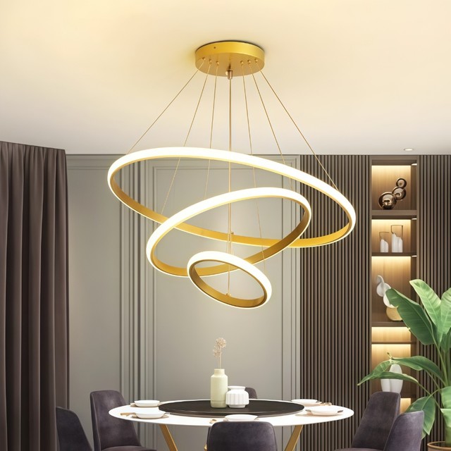 Pendente LED Três Anéis Moderno p/ Sala e Quarto – Decoração Elegante e Tendência 2025 -O15