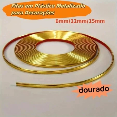 Fita metalizada para decoracao de Pvc 6mm/12mm/15mm/20mm/27mm Com Dupla face com 5 Metros