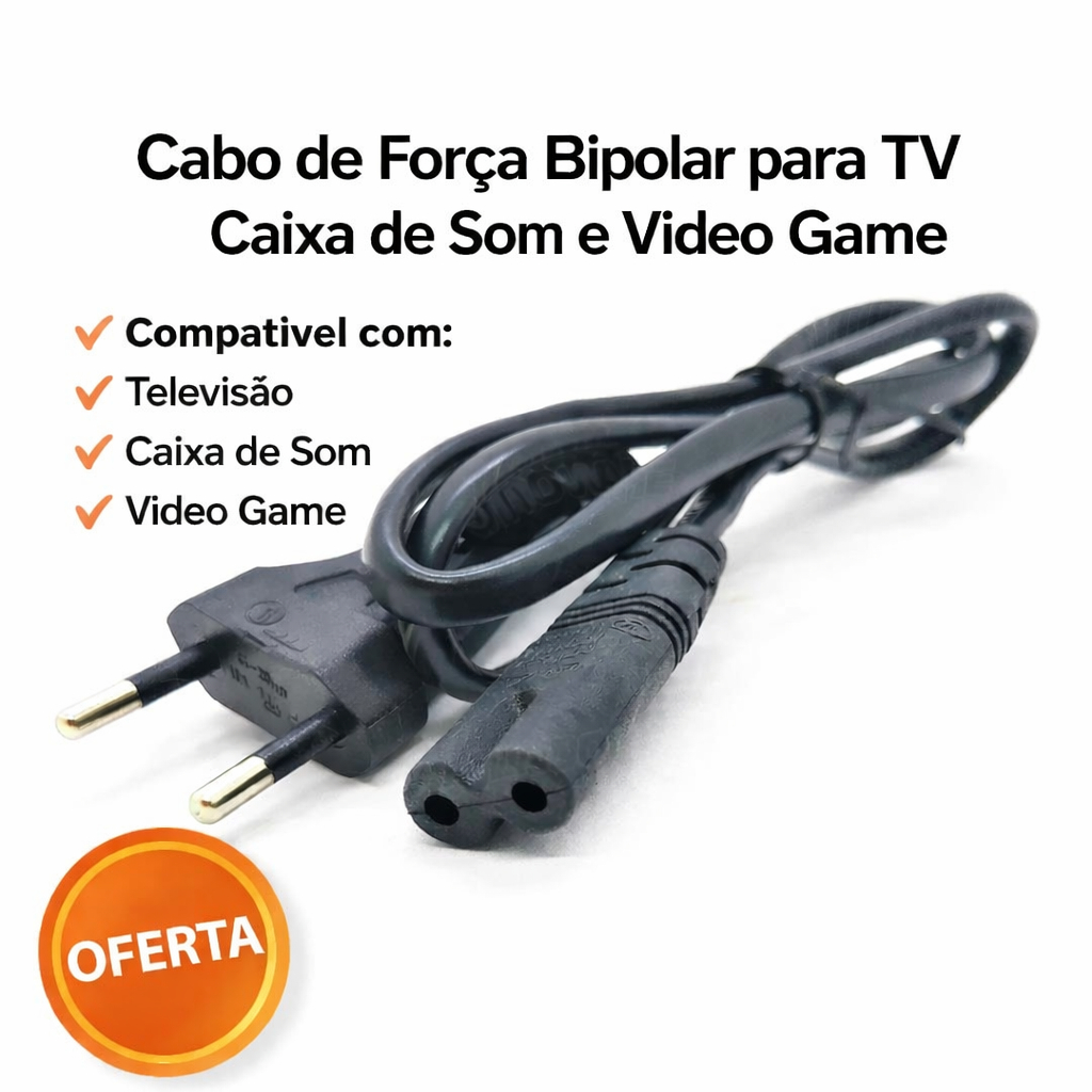 Cabo De Força Energia Bipolar Para Impressora Tv Smart Samsung LG Playstation 2 3 4