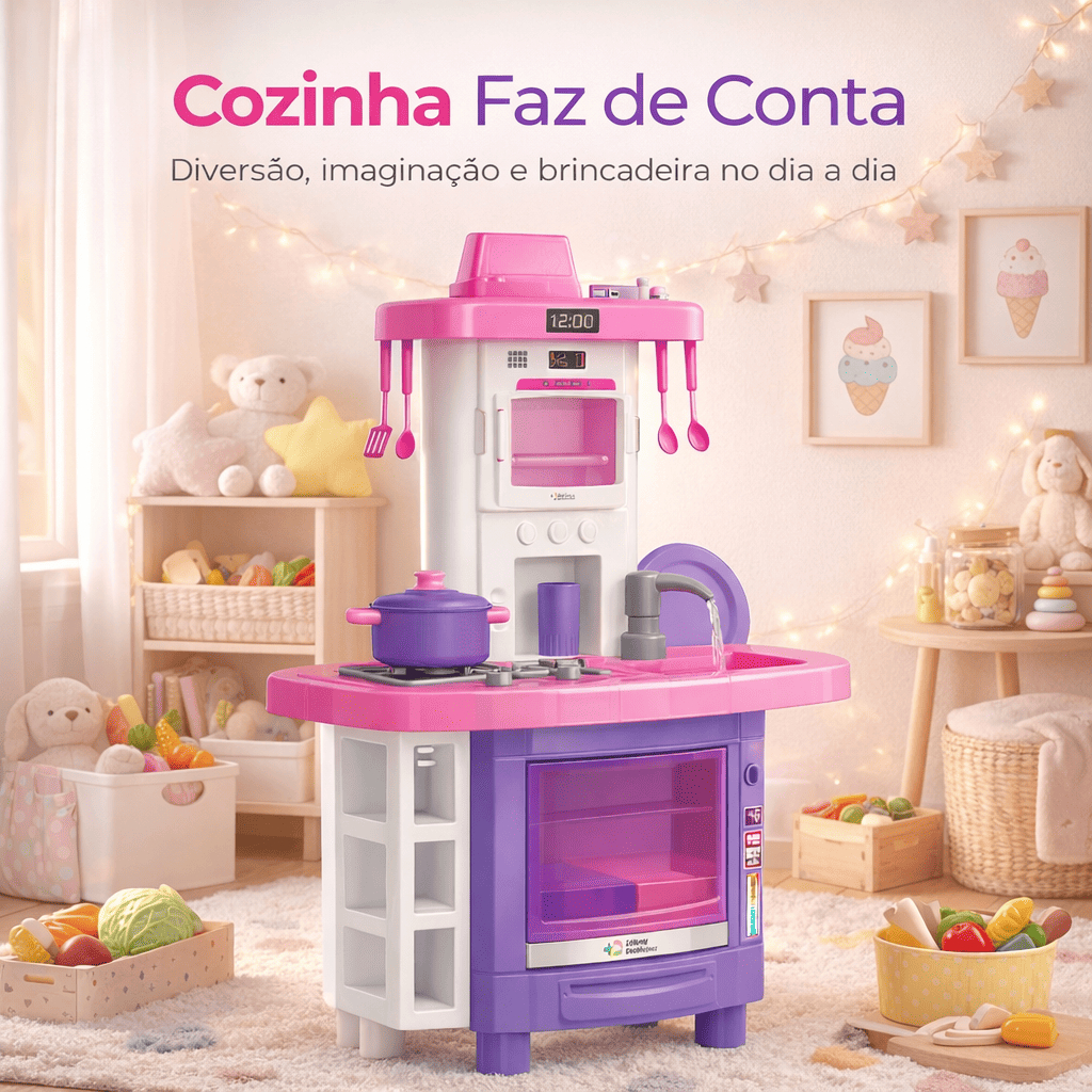 Cozinha Infantil Realista Sai Água Som Completa Fogão Pia Forno Acessórios Comidinha Faz de Conta Presente Menina