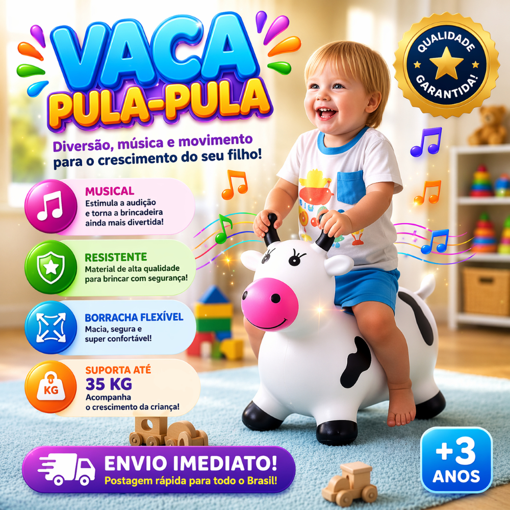 Vaquinha Upa Upa Inflável Emborrachada com Som Musical para Bebês Cavalinho Pocotó