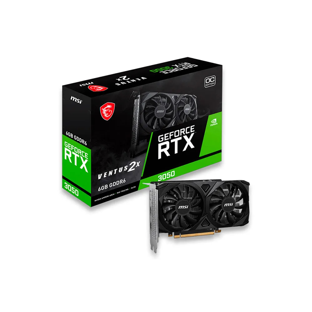 Placa de Vídeo MSI RTX 3050 6GB GDDR6 Ventus 2X OC NVIDIA 96 Bits Dual Fan Gaming Alta Performance