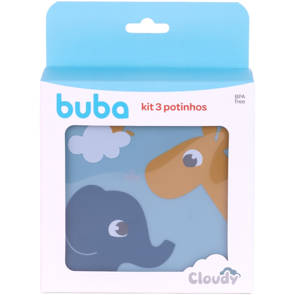 Kit 3 Potinhos Buba Lanche Infantil Lancheira Menino Pote Buba Lançamento Cloudy Azul