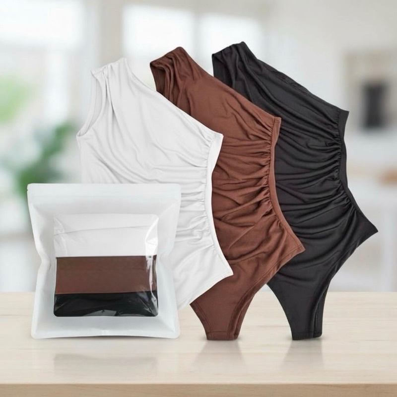 Kit 3 Body Feminino Um Ombro Só Drapeado Paleta Minimalista Tendência Gringa