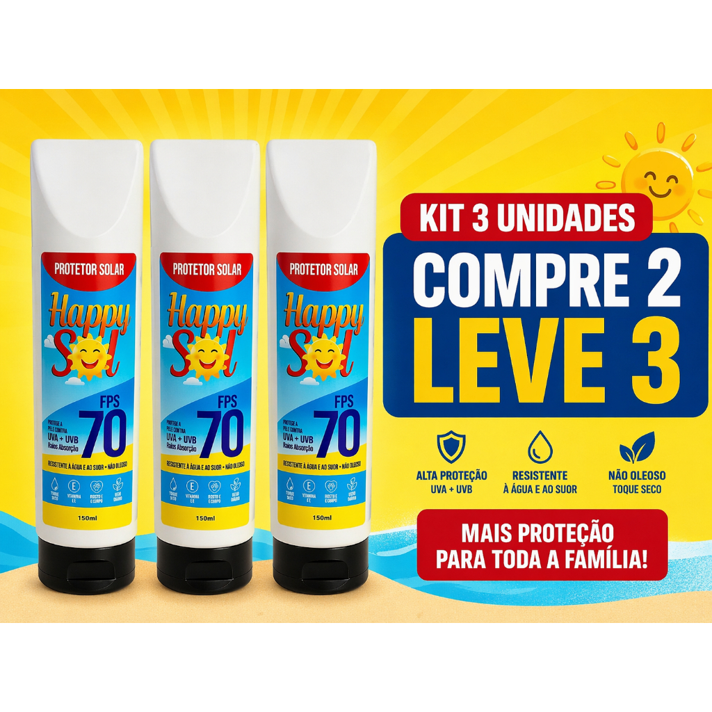 Protetor Solar Happysol FPS Compre 2 Leve 3 Toque Seco