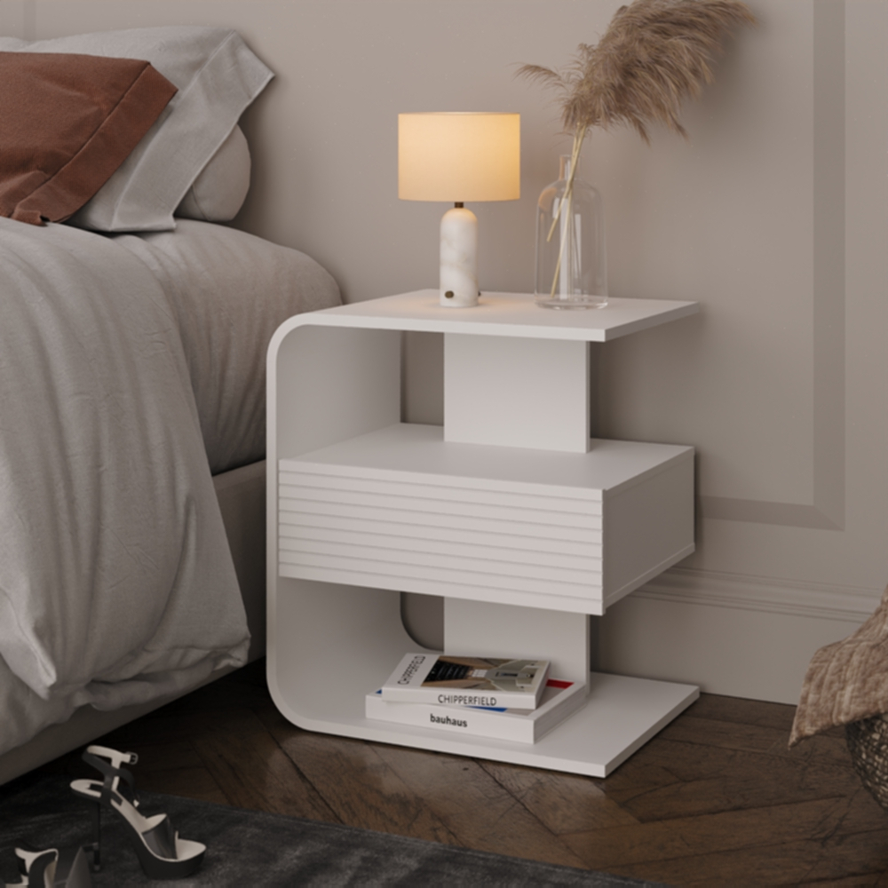 Mesa de Cabeceira 1 Gaveta e Nichos Moderna Mesa Lateral de Cama Celta - ViaNoss