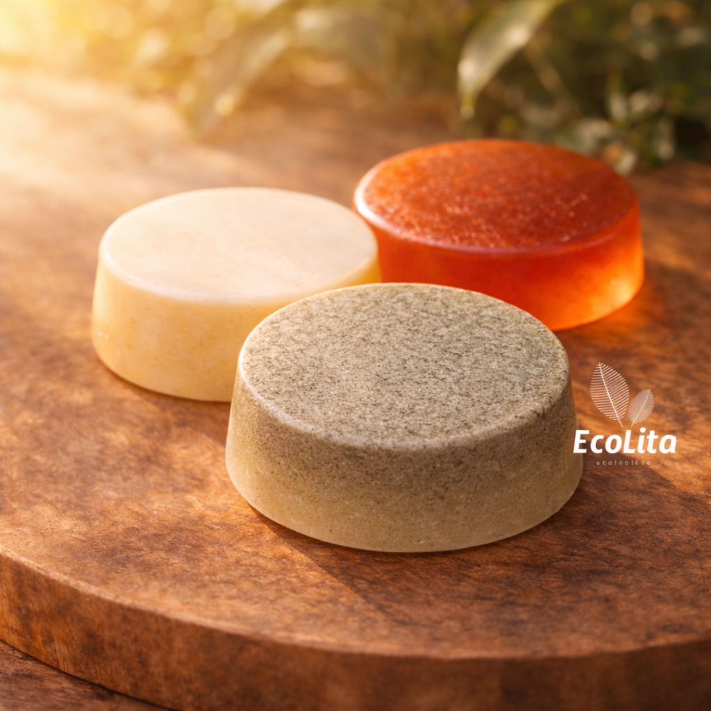 Kit 3 sabonetes mais vendidos Ecolita | Argila verde, branca e Cúrcuma.