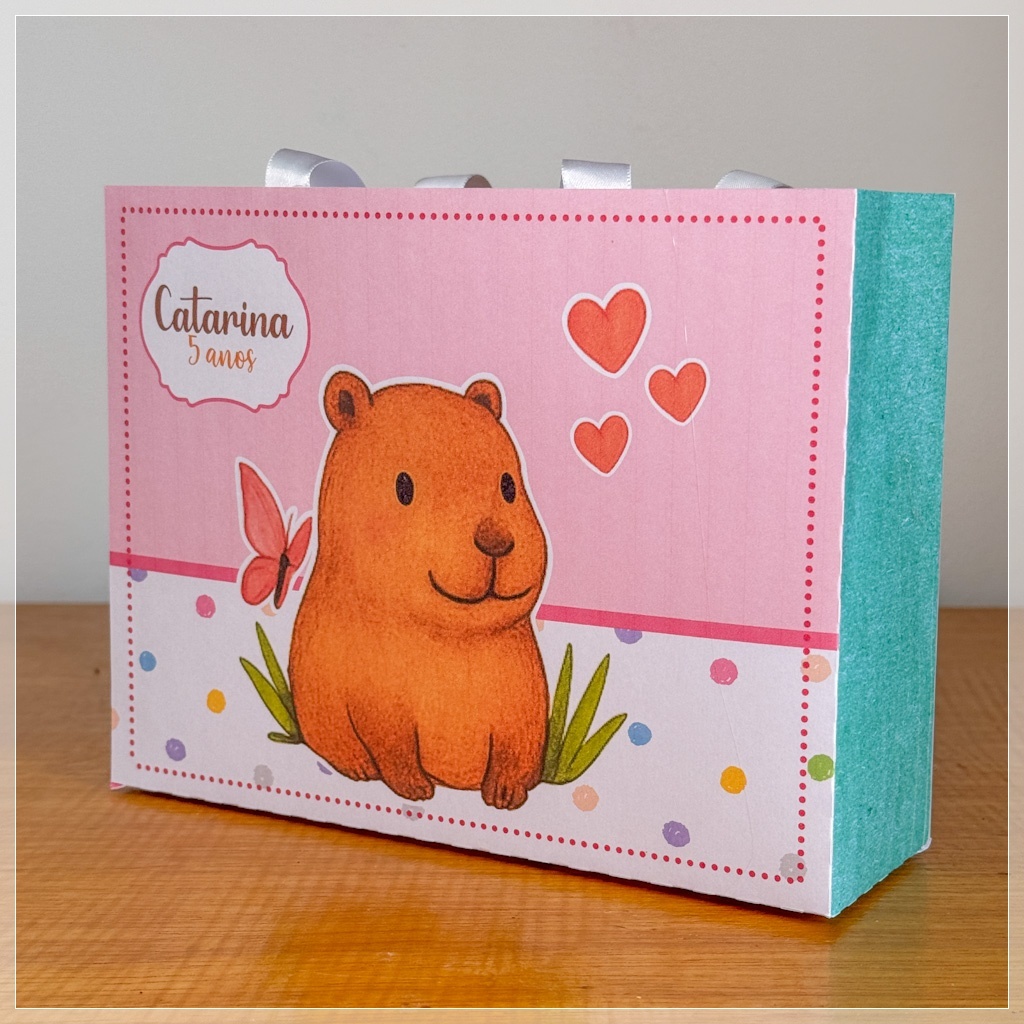 SACOLINHA CAPIVARA MENINA PEGUE E MONTE-SACOLA PERSONALIZADA-FESTA PERSONALIZADA-LEMBRANCINHA PERSONALIZADA