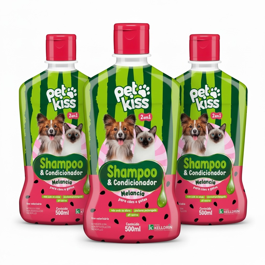 Shampoo E Condicionador Pet Kiss Cheirinho de Melancia Para Cães e Gatos - 2 em 1 - 500ml | Kelldrin