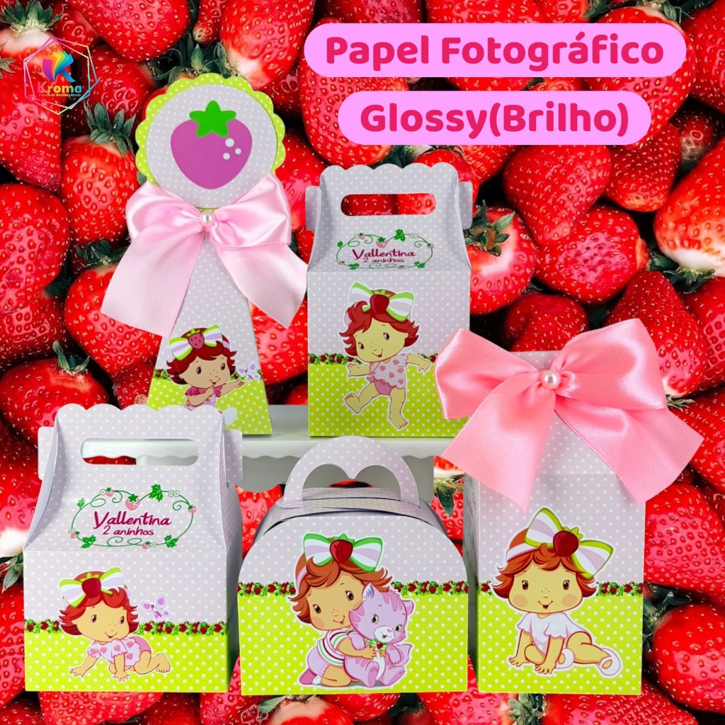 PEGUE E MONTE - Kit festa personalizada MORANGUINHO BABY Caixinhas Lembrancinhas para festa de aniversário