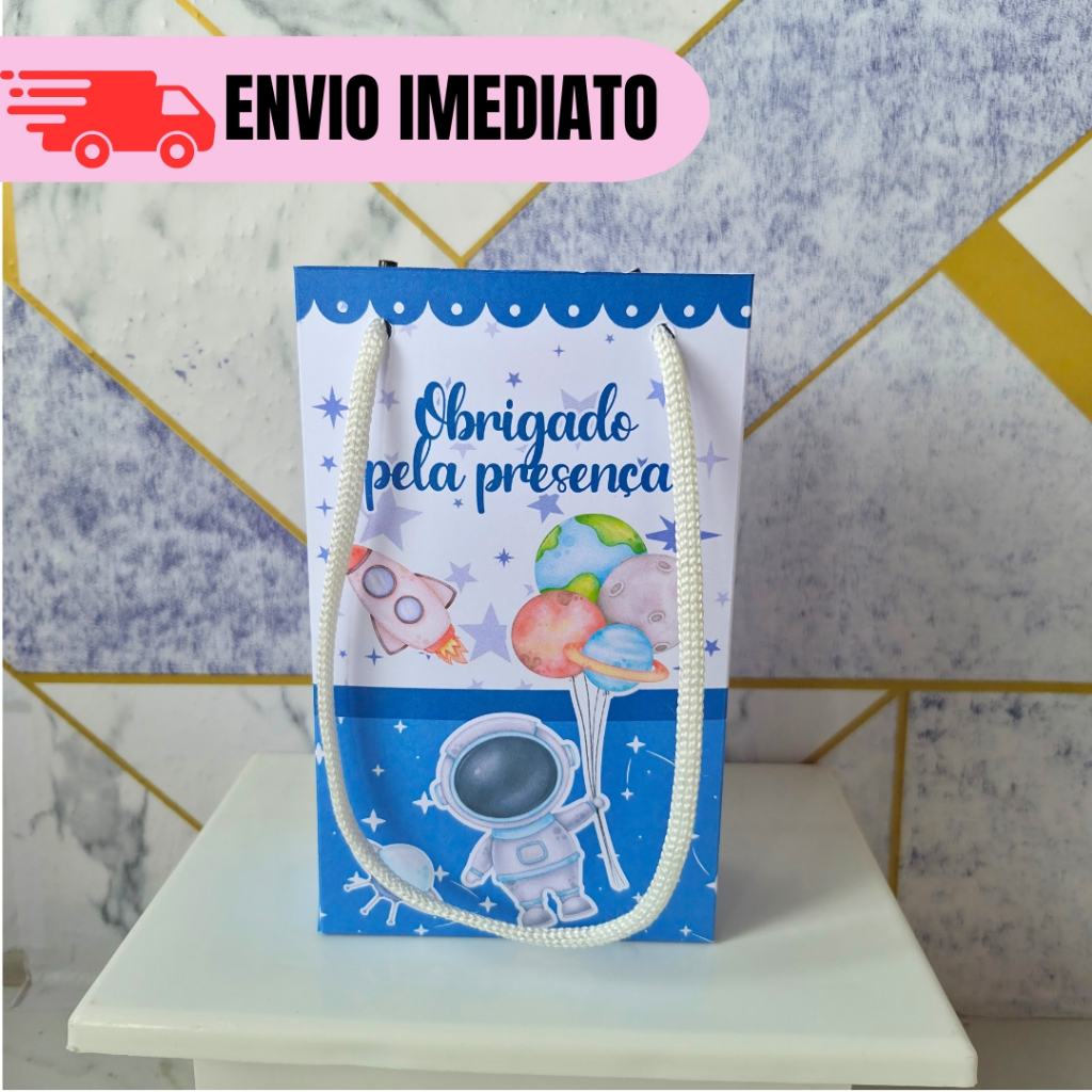 Kit 10 a 30 Sacolinhas Astronauta Personalizados Lembrancinhas Mimo Festa Infantil Aniversário PEGUE E MONTE