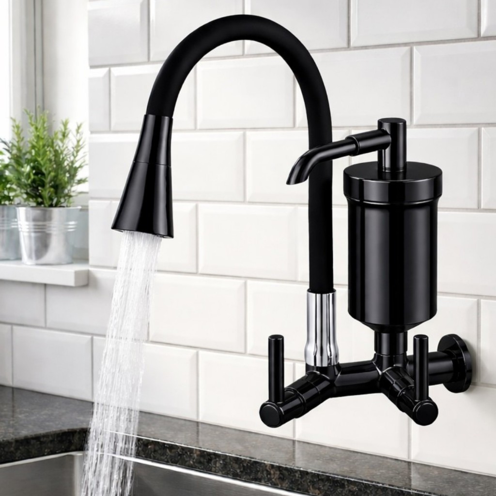 Torneira Cozinha com Filtro Preto Flexível Arejador Chuveirinho Bica Móvel Black Água Filtrada Purificador