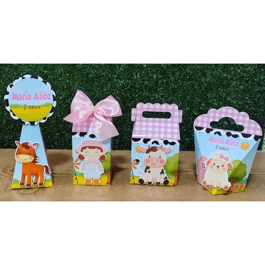 Kit Festa Personalizados FAZENDINHA ROSA - MENINA - Caixinhas para Lembrancinhas Aniversário - PAPEL FOTOGRÁFICO
