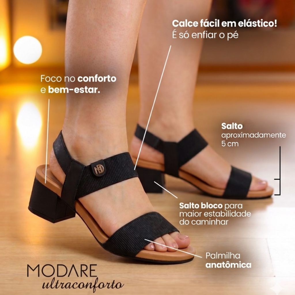 Sandália Feminina Salto Bloco Modare ultraconforto MD7187