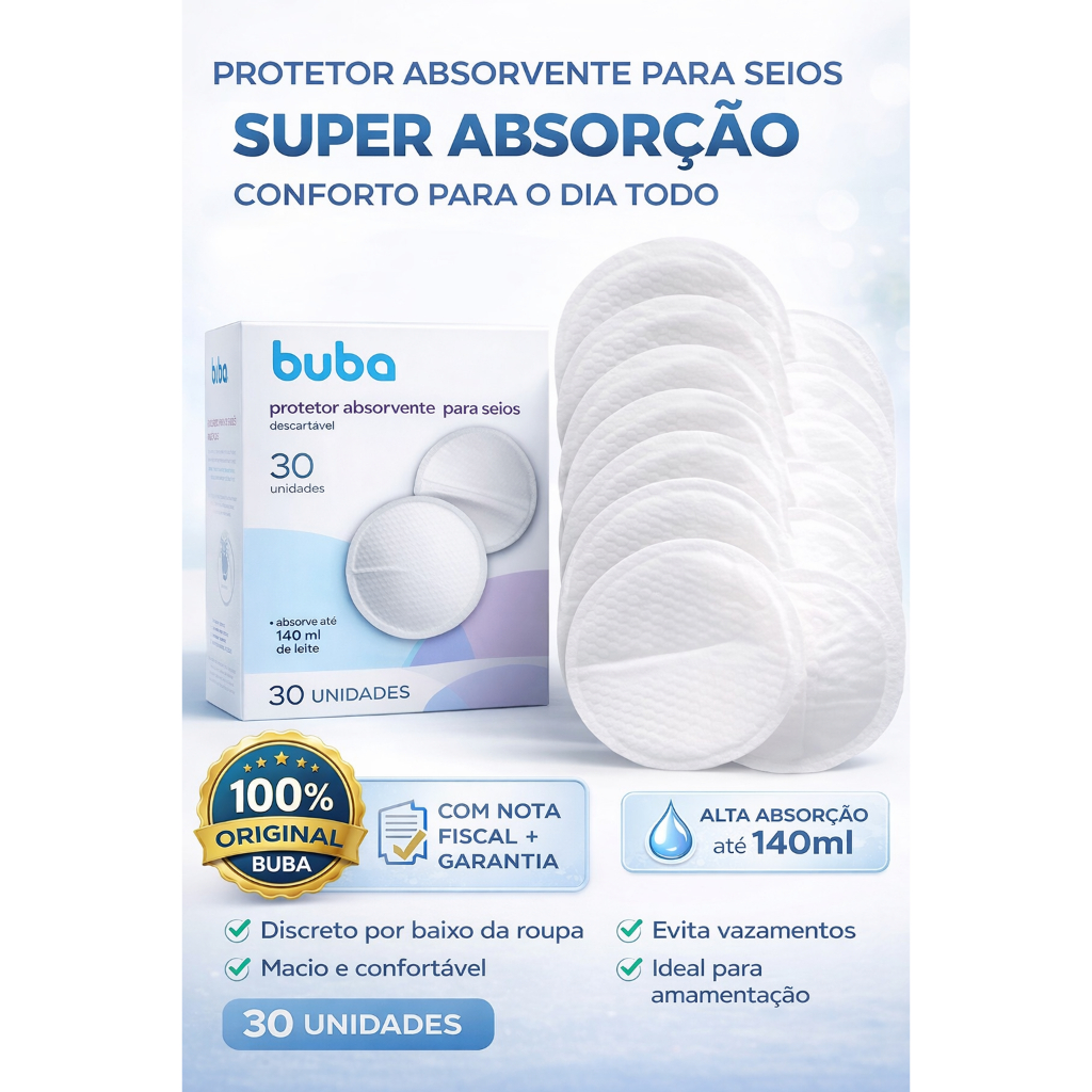 Kit 30 Protetor Absorvente Descartavel Seios Amamentação Protetor de Peito Lactante Discreto Atoxico Buba