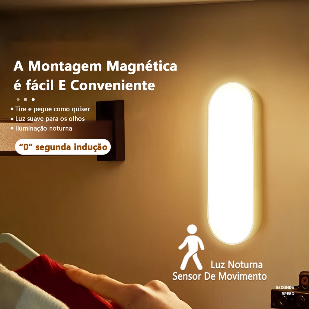 Luminária A Bajur Portátil Recarregável De Cabeceira Armário LED SemFio Luz Sensor De Movimento