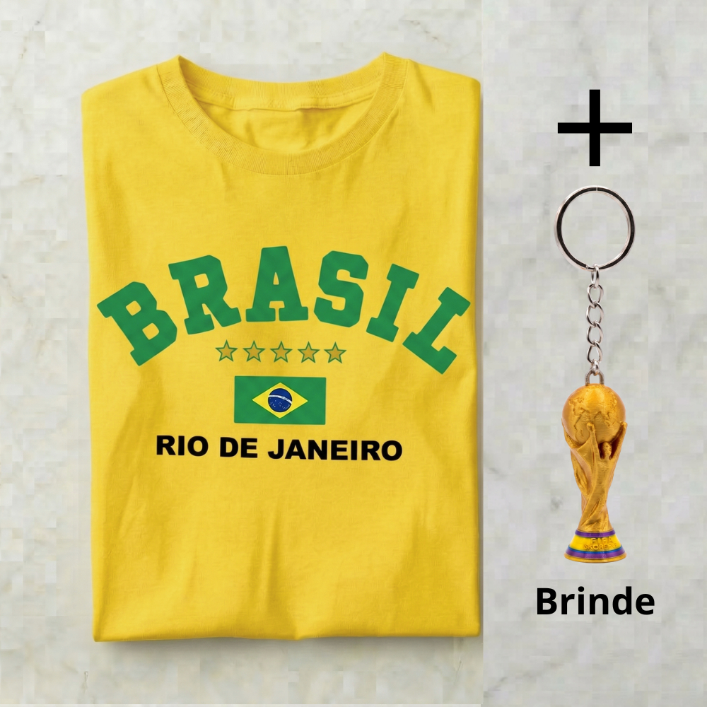 Camiseta Copa Do Mundo Brasil Bandeira Rio De Janeiro Camisa Algodão Blusa Estampada Jogo De Futebol