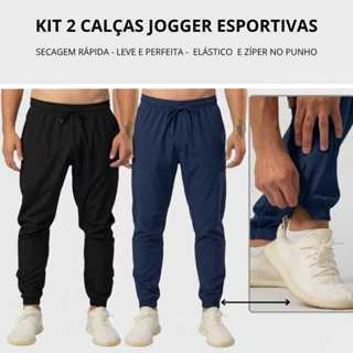 Kit 2 Calças  Jogger Masculina Dryfit Academia Secagem Rápida Leve e Confortável em Oferta na Shopee