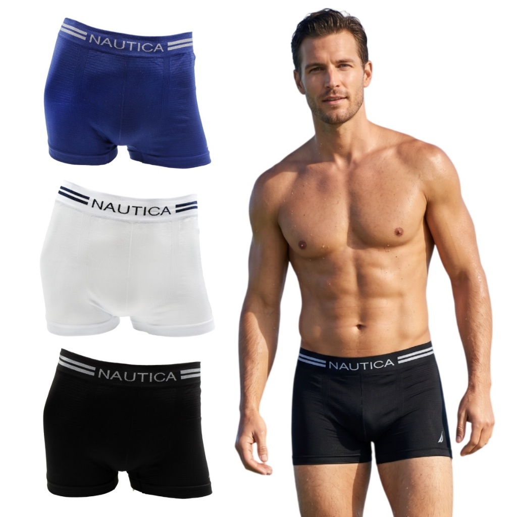 Kit 3 Cuecas Boxer Nautica Classic Microfibra Sem Costura Masculina Sortida