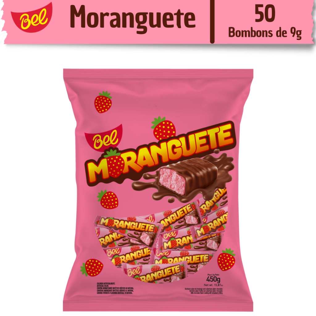 Bombom Moranguete Pacote 450g 50un de 9g Bel Chocolates Bag Econômica
