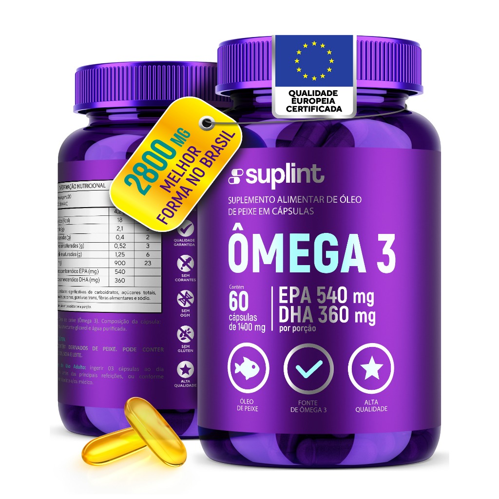 Ômega 3 2800 mg por Cápsula com Vitamina E | EPA & DHA de Óleo de Salmão | Alta Concentração | 60 Cápsulas
